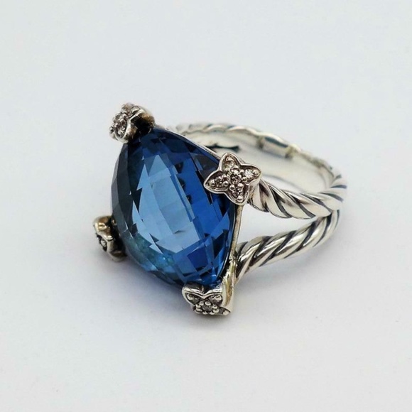 David Yurman Jewelry - David Yurman 15mm Cushion on Point Blue Topaz Ring